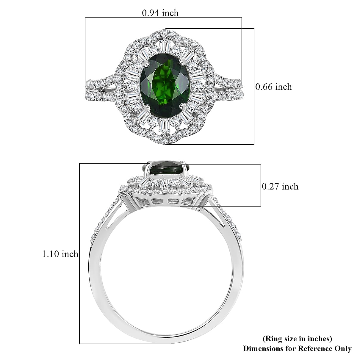 D'Joy Premium Chrome Diopside and Moissanite 2.70 ctw Blooming Floral Ring in Rhodium Over Sterling Silver (Size 8.0) image number 5