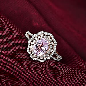 D'Joy Premium Kunzite, Moissanite 3.30 ctw Blooming Floral Ring in 18K Vermeil Rose Gold Over Sterling Silver (Size 6.0) 