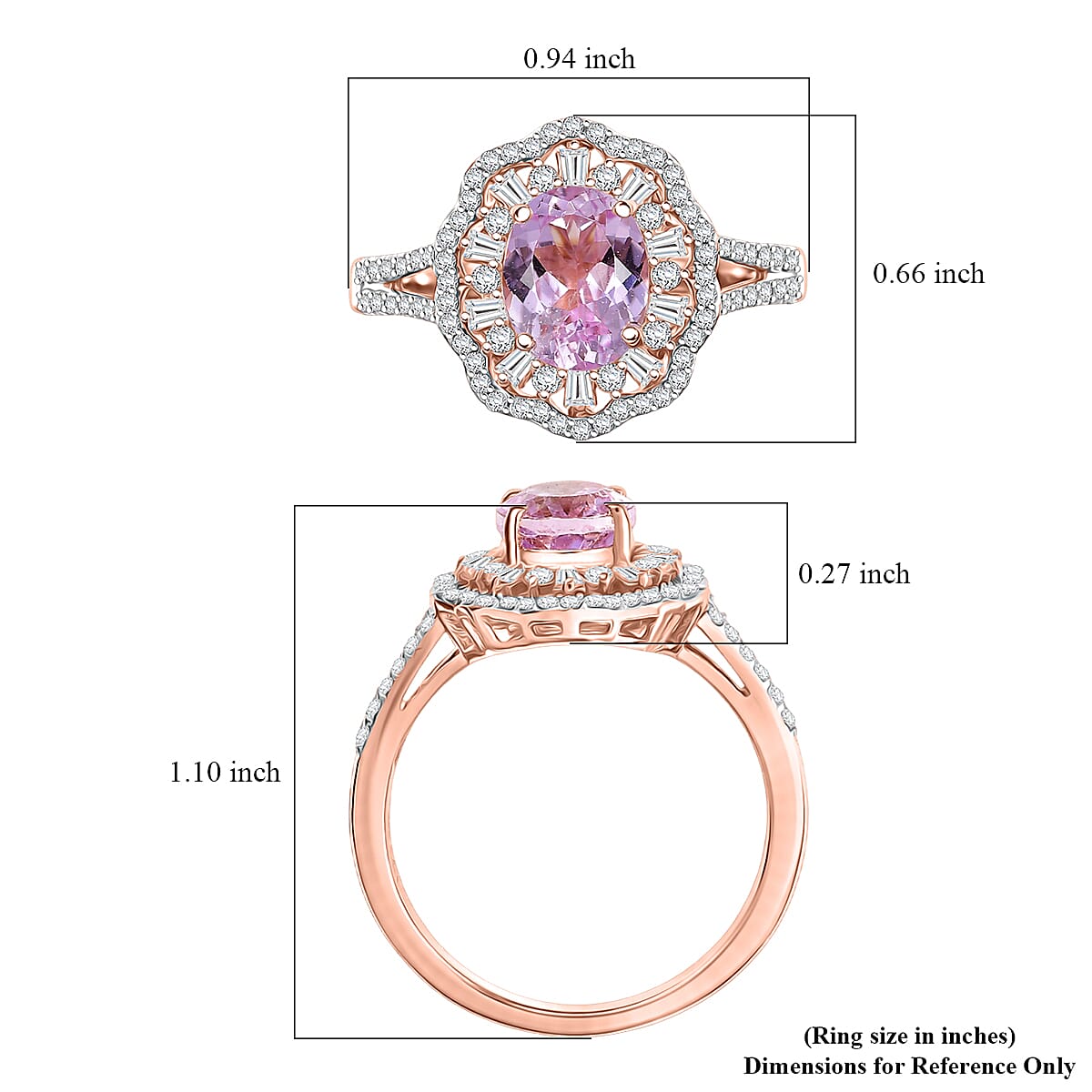 D'Joy Premium Kunzite, Moissanite 3.30 ctw Blooming Floral Ring in 18K Vermeil Rose Gold Over Sterling Silver (Size 7.0)  image number 5
