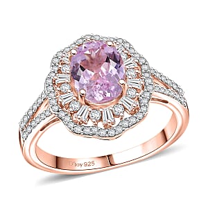 D'Joy Premium Kunzite, Moissanite 3.30 ctw Blooming Floral Ring in 18K Vermeil Rose Gold Over Sterling Silver (Size 9.0) 