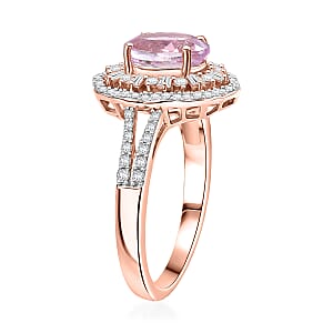 D'Joy Premium Kunzite, Moissanite 3.30 ctw Blooming Floral Ring in 18K Vermeil Rose Gold Over Sterling Silver (Size 9.0) 