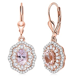 D'Joy Premium Kunzite and Moissanite 3.10 ctw Earrings in 18K Vermeil Rose Gold Over Sterling Silver