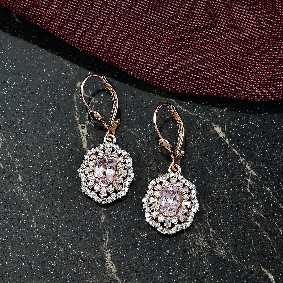 D'Joy Premium Kunzite and Moissanite 3.10 ctw Earrings in 18K Vermeil Rose Gold Over Sterling Silver image number 1
