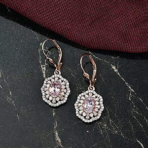 D'Joy Premium Kunzite and Moissanite 3.10 ctw Blooming Floral Earrings in 18K Vermeil Rose Gold Over Sterling Silver
