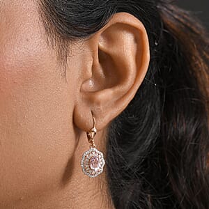D'Joy Premium Kunzite and Moissanite 3.10 ctw Blooming Floral Earrings in 18K Vermeil Rose Gold Over Sterling Silver