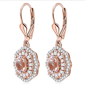 D'Joy Premium Kunzite and Moissanite 3.10 ctw Blooming Floral Earrings in 18K Vermeil Rose Gold Over Sterling Silver