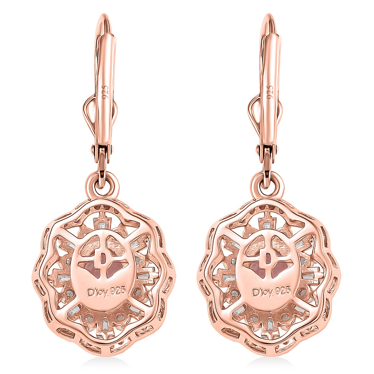 D'Joy Premium Kunzite and Moissanite 3.10 ctw Blooming Floral Earrings in 18K Vermeil Rose Gold Over Sterling Silver