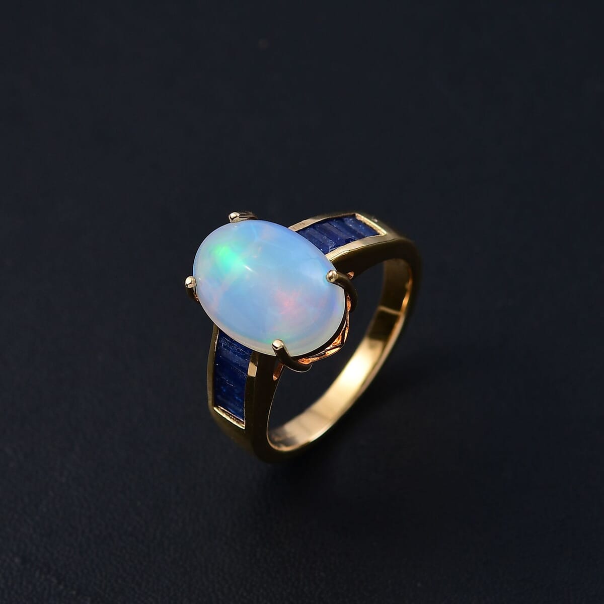 D'Joy Premium Ethiopian Welo Opal and Masoala Sapphire (D) 5.20 ctw Dreamlight Ring in 18K Vermeil Yellow Gold Over Sterling Silver (Size 10.0) image number 1