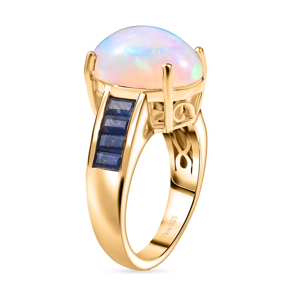 D'Joy Premium Ethiopian Welo Opal and Masoala Sapphire (D) 5.20 ctw Dreamlight Ring in 18K Vermeil Yellow Gold Over Sterling Silver (Size 10.0) image number 3