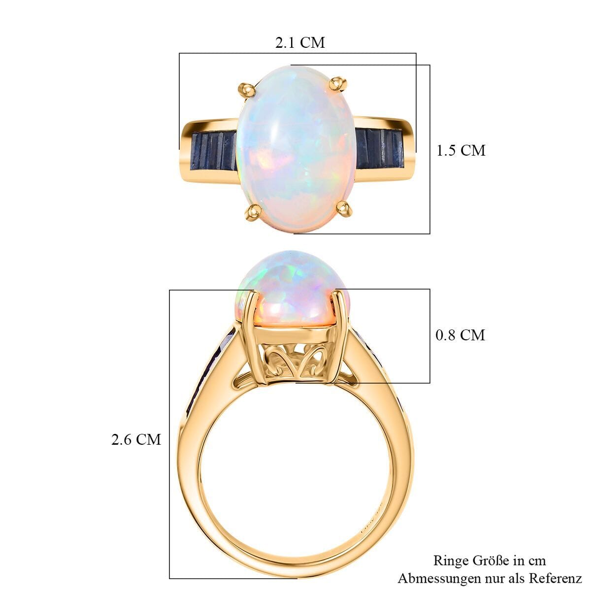 D'Joy Premium Ethiopian Welo Opal and Masoala Sapphire (D) 5.20 ctw Dreamlight Ring in 18K Vermeil Yellow Gold Over Sterling Silver (Size 10.0) image number 5