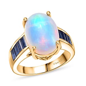 D'Joy Premium Ethiopian Welo Opal and Masoala Sapphire (D) 5.20 ctw Dreamlight Ring in 18K Vermeil Yellow Gold Over Sterling Silver (Size 7.0)