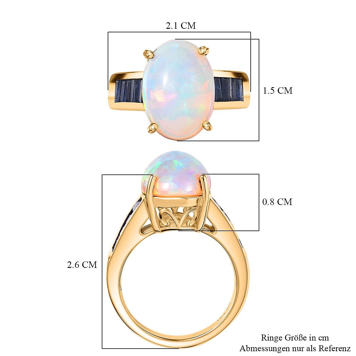 D'Joy Premium Ethiopian Welo Opal and Masoala Sapphire (D) 5.20 ctw Dreamlight Ring in 18K Vermeil Yellow Gold Over Sterling Silver (Size 9.0) image number 5