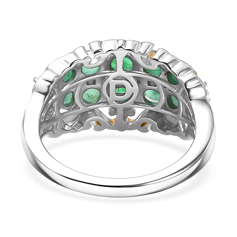 D'Joy Kagem Zambian Emerald, White Zircon Ring in 18K Vermeil YG and Rhodium Over Sterling Silver 1.90 ctw (Size 10.0)