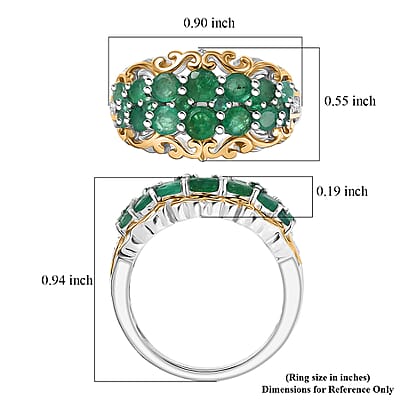 D'Joy Kagem Zambian Emerald, White Zircon Ring in 18K Vermeil YG and Rhodium Over Sterling Silver 1.90 ctw (Size 5.0)