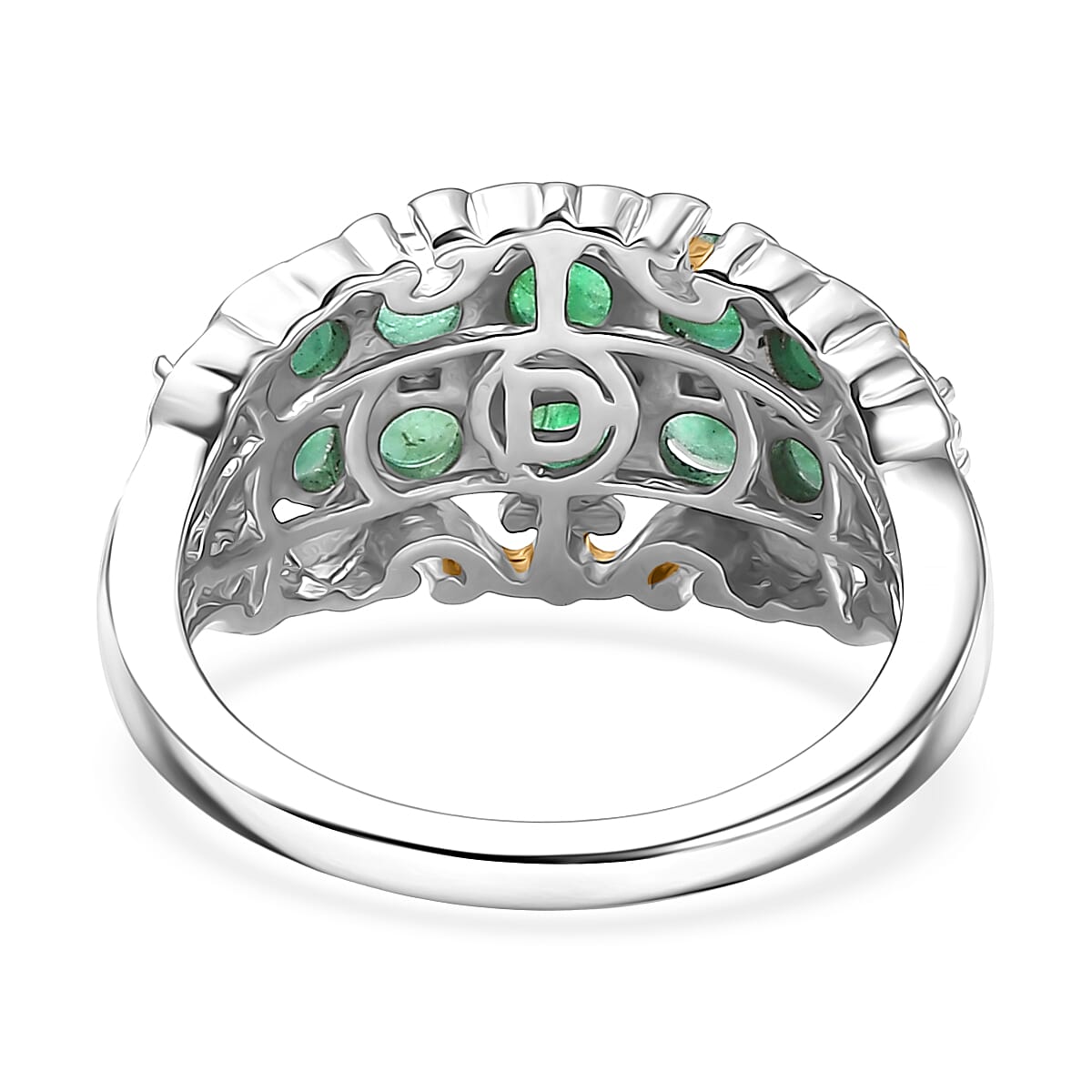 D'Joy Kagem Zambian Emerald, White Zircon Ring in 18K Vermeil YG and Rhodium Over Sterling Silver 1.90 ctw (Size 6.0) image number 4