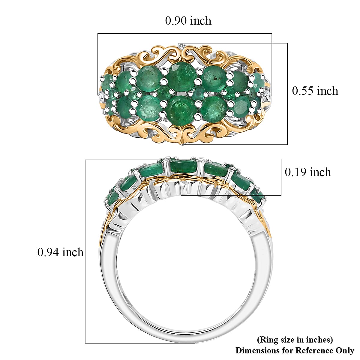 D'Joy Kagem Zambian Emerald, White Zircon Ring in 18K Vermeil YG and Rhodium Over Sterling Silver 1.90 ctw (Size 8.0) image number 5