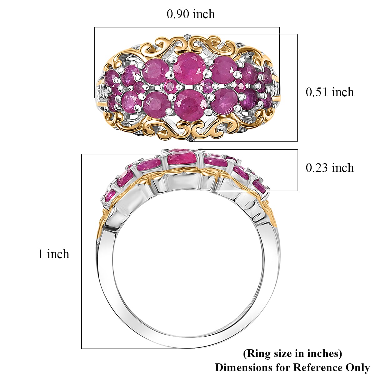 D&rsquo;joy Mozambique Ruby and White Zircon 2.00 ctw Ring in 18K Vermeil YG and Rhodium Over Sterling Silver (Size 10.0) image number 5