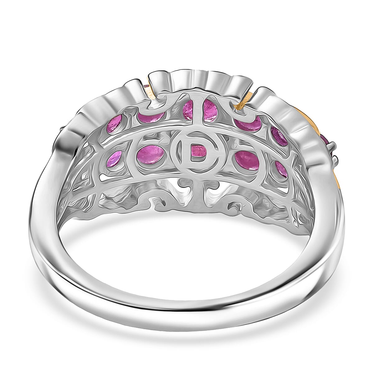 D Joy Mozambique Ruby, White Zircon Ring in 18K Vermeil YG and Rhodium Over Sterling Silver 2.00 ctw (Size 6.0) image number 4