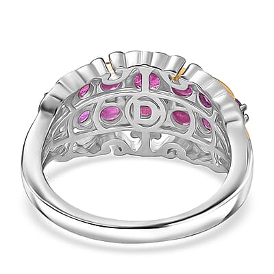 D Joy Mozambique Ruby, White Zircon Ring in 18K Vermeil YG and Rhodium Over Sterling Silver 2.00 ctw (Size 7.0)