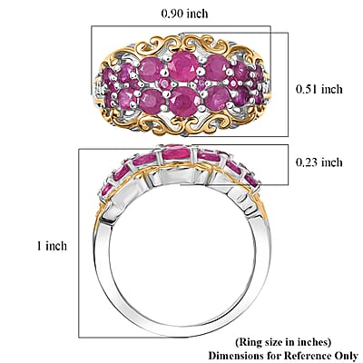 D Joy Mozambique Ruby, White Zircon Ring in 18K Vermeil YG and Rhodium Over Sterling Silver 2.00 ctw (Size 7.0)
