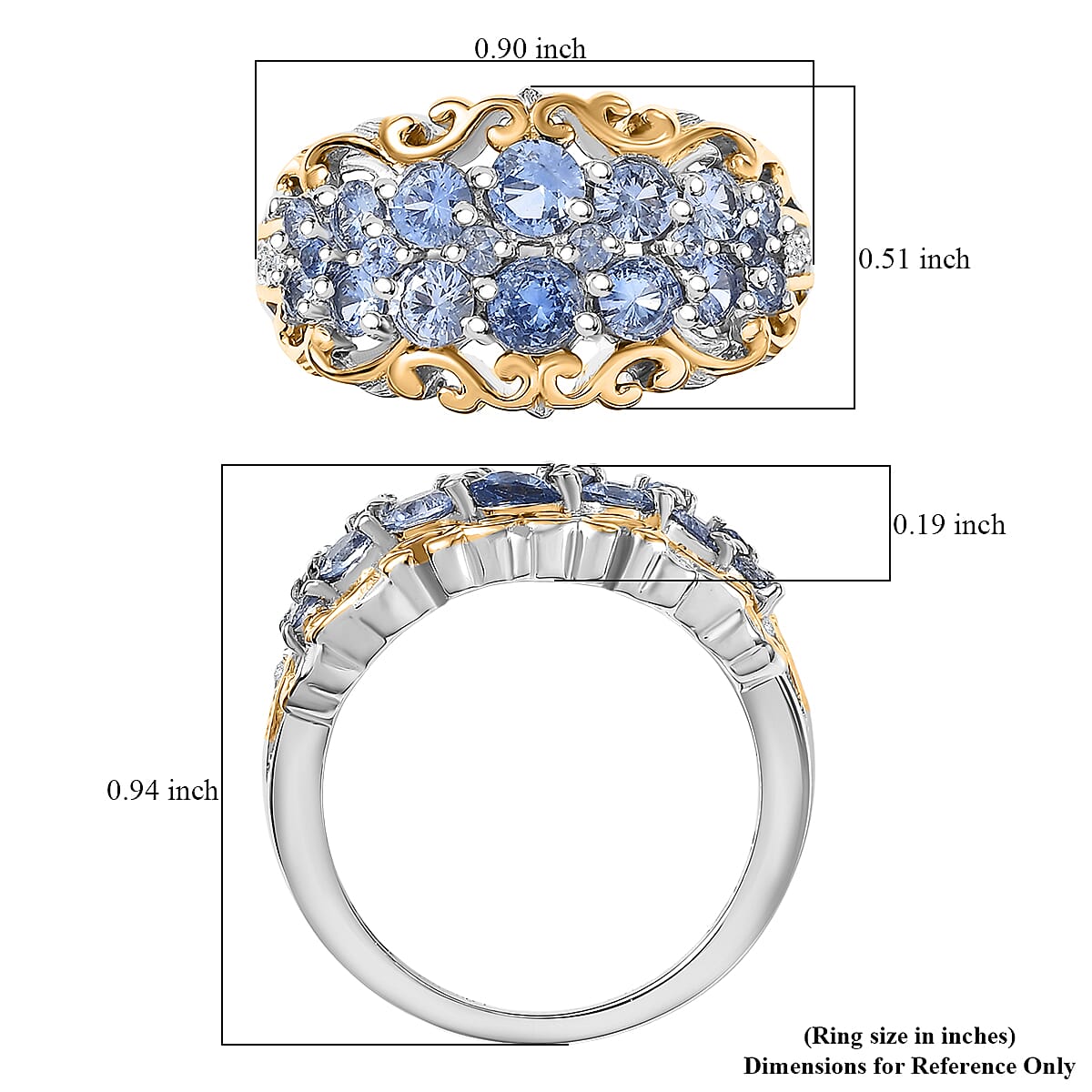 D Joy Ceylon Blue Sapphire, White Zircon Ring in 18K Vermeil YG and Rhodium Over Sterling Silver 1.90 ctw (Size 5.0)