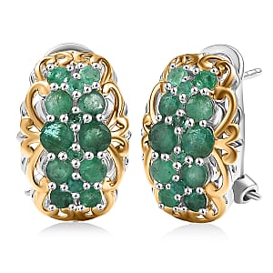 D'Joy Kagem Zambian Emerald 2.10 ctw Omega Clip Earrings in 18K Vermeil YG and Rhodium Over Sterling Silver