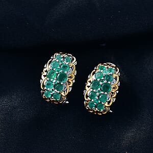 D'Joy Zambian Emerald Earrings in 18K Vermeil YG and Rhodium Over Sterling Silver 2.10 ctw