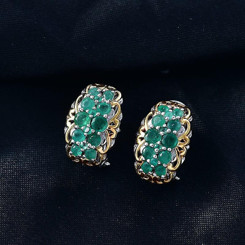D'Joy Zambian Emerald Earrings in 18K Vermeil YG and Rhodium Over Sterling Silver 2.10 ctw
