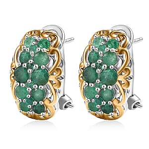 D'Joy Zambian Emerald Earrings in 18K Vermeil YG and Rhodium Over Sterling Silver 2.10 ctw