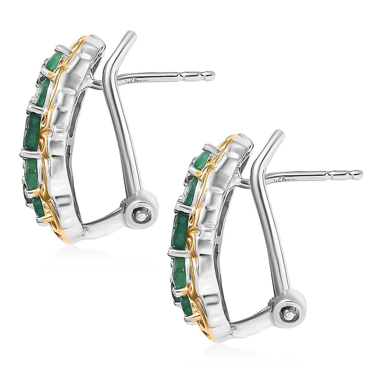 D'Joy Kagem Zambian Emerald 2.10 ctw Omega Clip Earrings in 18K Vermeil YG and Rhodium Over Sterling Silver image number 4
