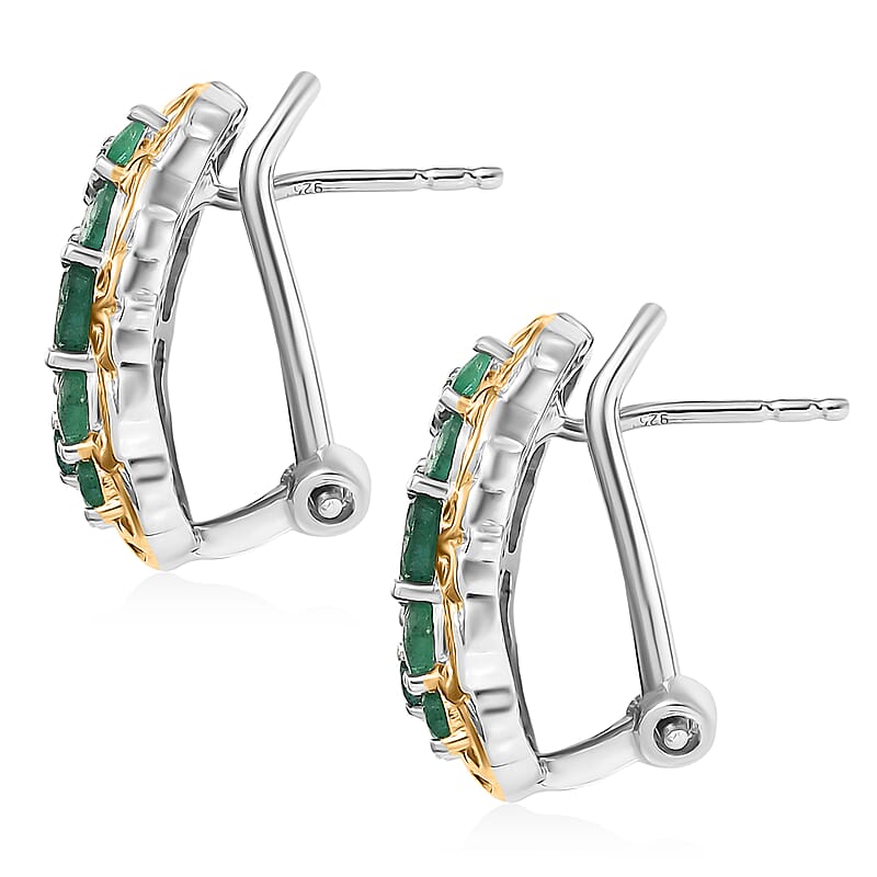 D'Joy Zambian Emerald Earrings in 18K Vermeil YG and Rhodium Over Sterling Silver 2.10 ctw