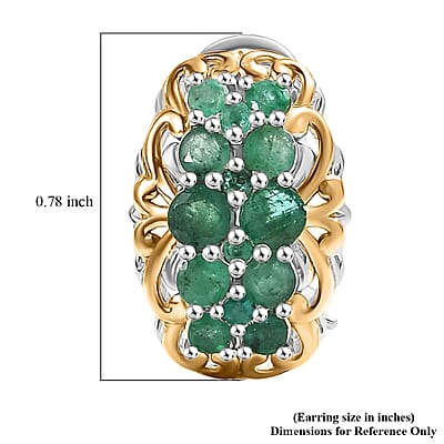 D'Joy Zambian Emerald Earrings in 18K Vermeil YG and Rhodium Over Sterling Silver 2.10 ctw