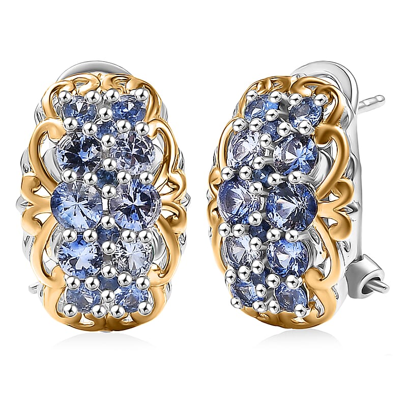D'Joy Ceylon Blue Sapphire Earrings in 18K Vermeil YG and Rhodium Over Sterling Silver 2.15 ctw