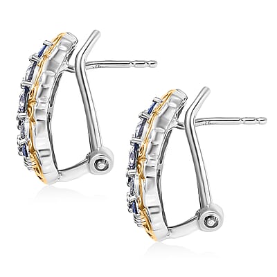 D'Joy Ceylon Blue Sapphire Earrings in 18K Vermeil YG and Rhodium Over Sterling Silver 2.15 ctw