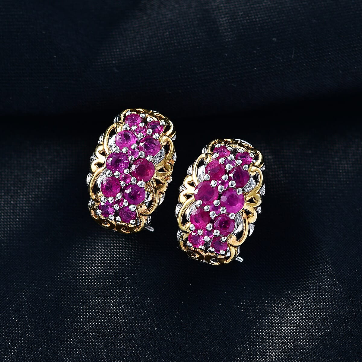 D'Joy Mozambique Ruby 2.15 ctw Omega Clip Earrings in 18K Vermeil YG and Rhodium Over Sterling Silver image number 1