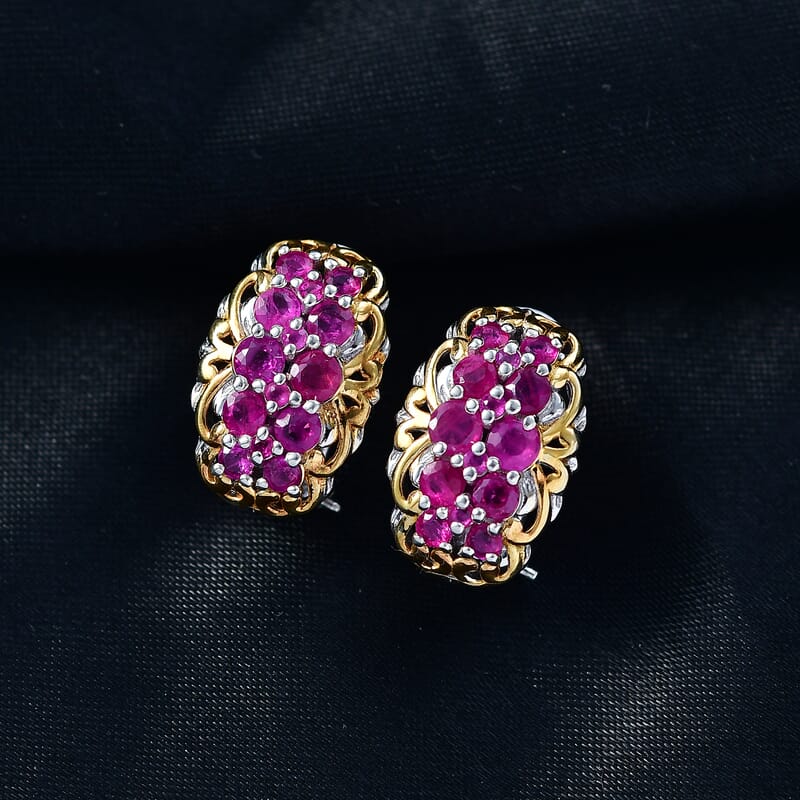 D'Joy Mozambique Ruby Earrings in 18K Vermeil YG and Rhodium Over Sterling Silver 2.15 ctw