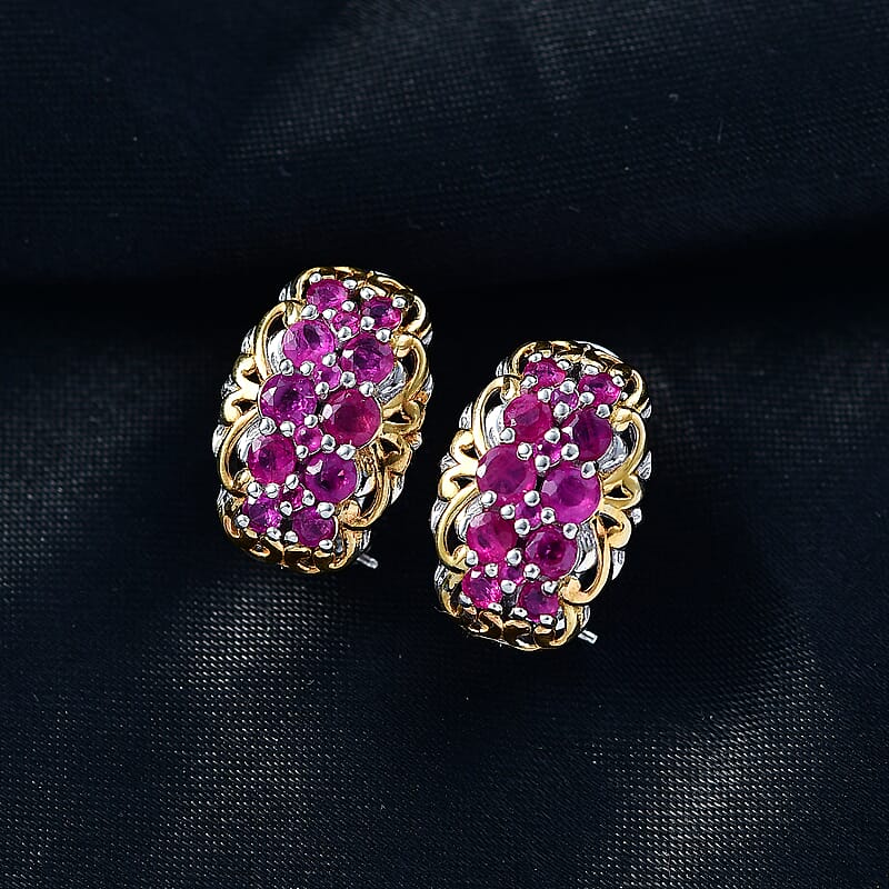 D'Joy Mozambique Ruby Earrings in 18K Vermeil YG and Rhodium Over Sterling Silver 2.15 ctw