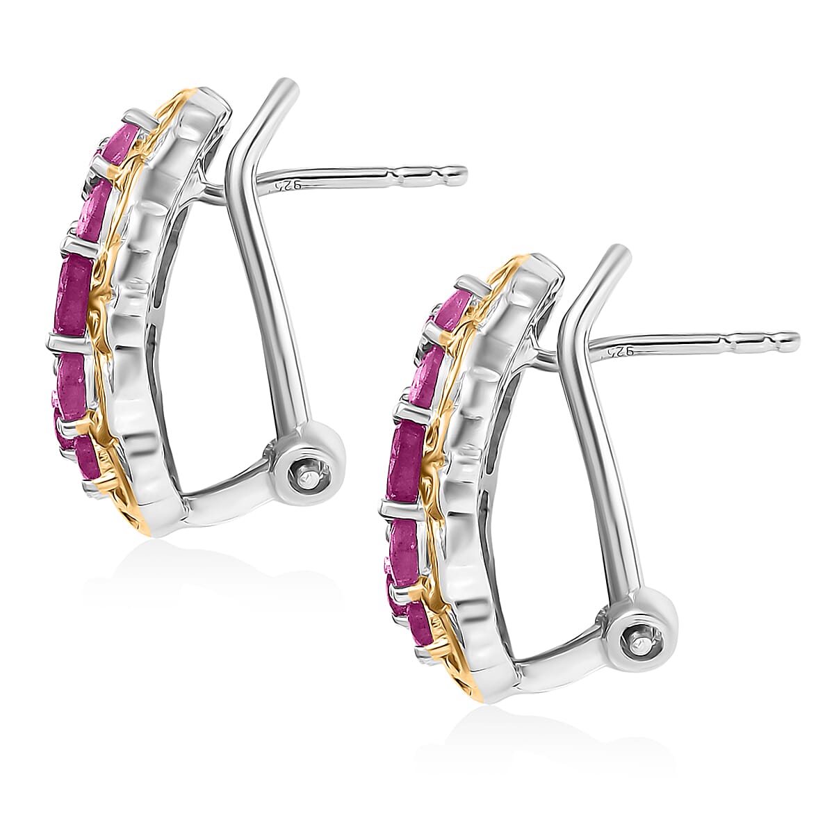 D'Joy Mozambique Ruby 2.15 ctw Omega Clip Earrings in 18K Vermeil YG and Rhodium Over Sterling Silver image number 4