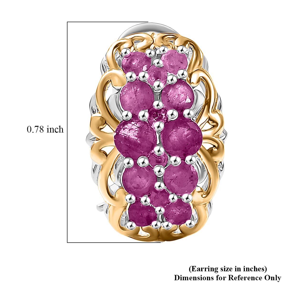 D'Joy Mozambique Ruby 2.15 ctw Omega Clip Earrings in 18K Vermeil YG and Rhodium Over Sterling Silver image number 5