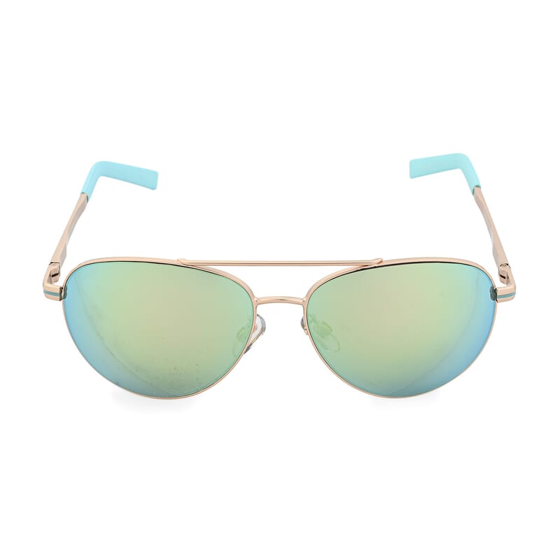 Adrienne Vittadini Aviator with Temple Detail Sunglasses -Gold/Blue