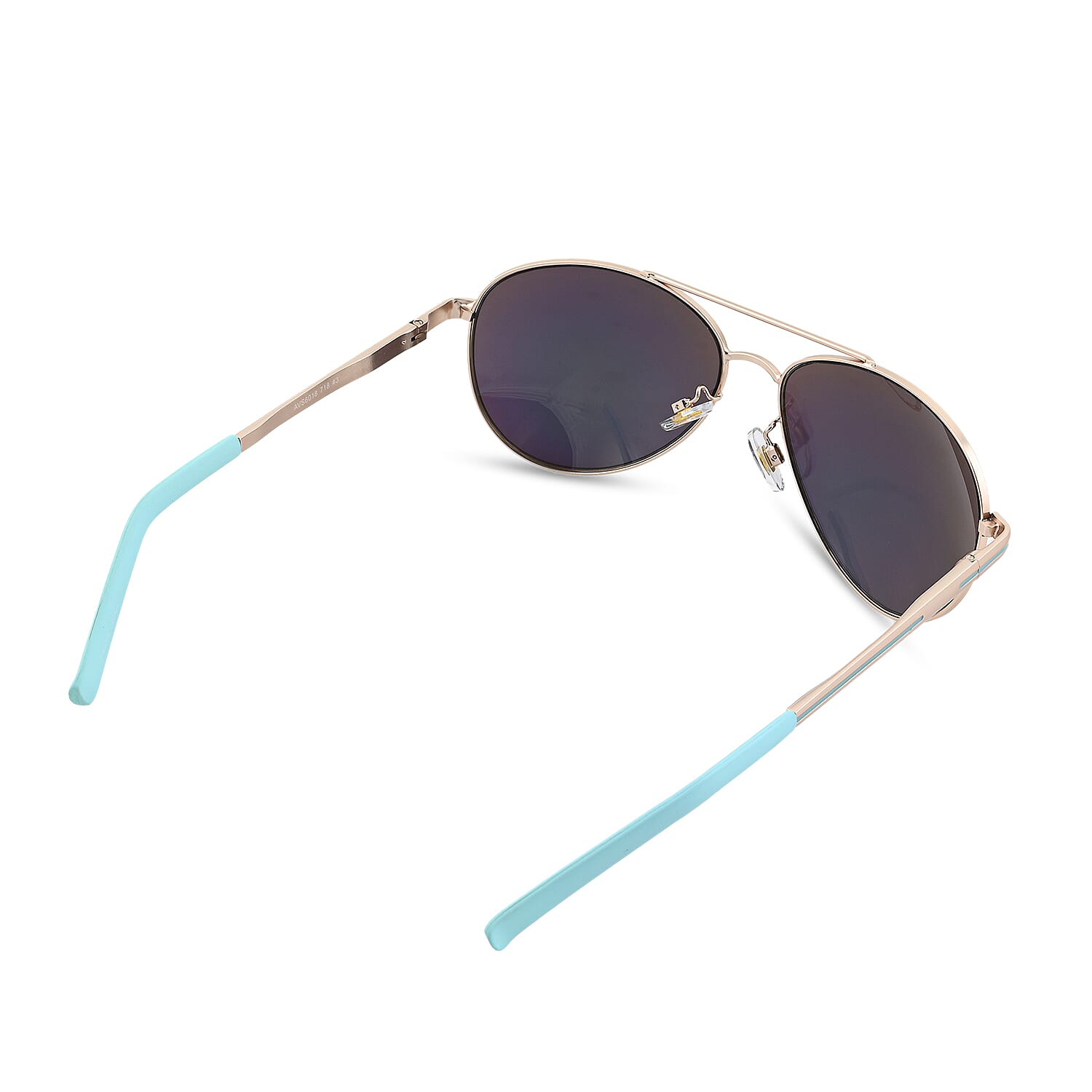 Adrienne Vittadini Aviator with Temple Detail Sunglasses -Gold/Blue