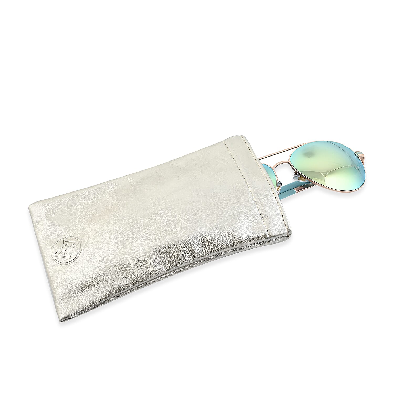 Adrienne Vittadini Aviator with Temple Detail Sunglasses -Gold/Blue