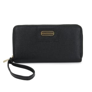 Alexis Bendel Black Faux Leather Fabienne Double Zip Around Wallet