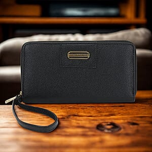 Alexis Bendel Black Faux Leather Fabienne Double Zip Around Wallet