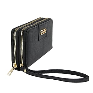 Alexis Bendel Black Faux Leather Fabienne Double Zip Around Wallet