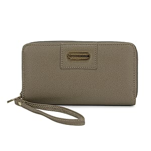 Alexis Bendel Taupe Faux Leather Fabienne Double Zip Around Wallet