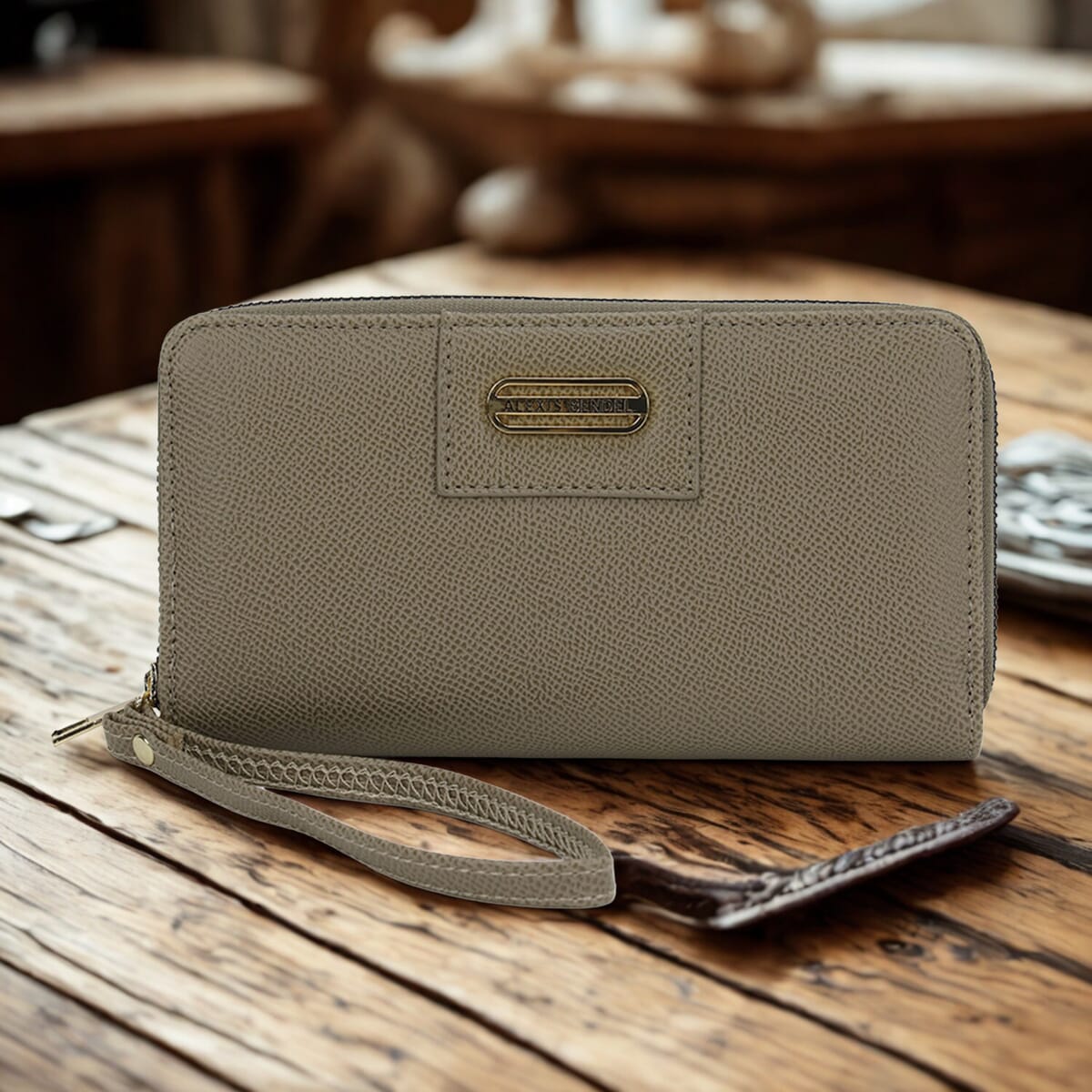 Alexis Bendel Taupe Faux Leather Fabienne Double Zip Around Wallet image number 1