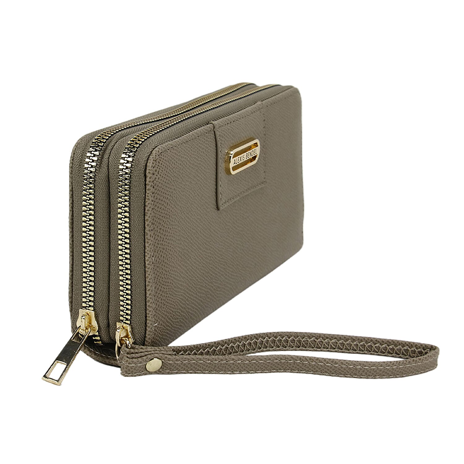 Alexis Bendel Taupe Faux Leather Fabienne Double Zip Around Wallet
