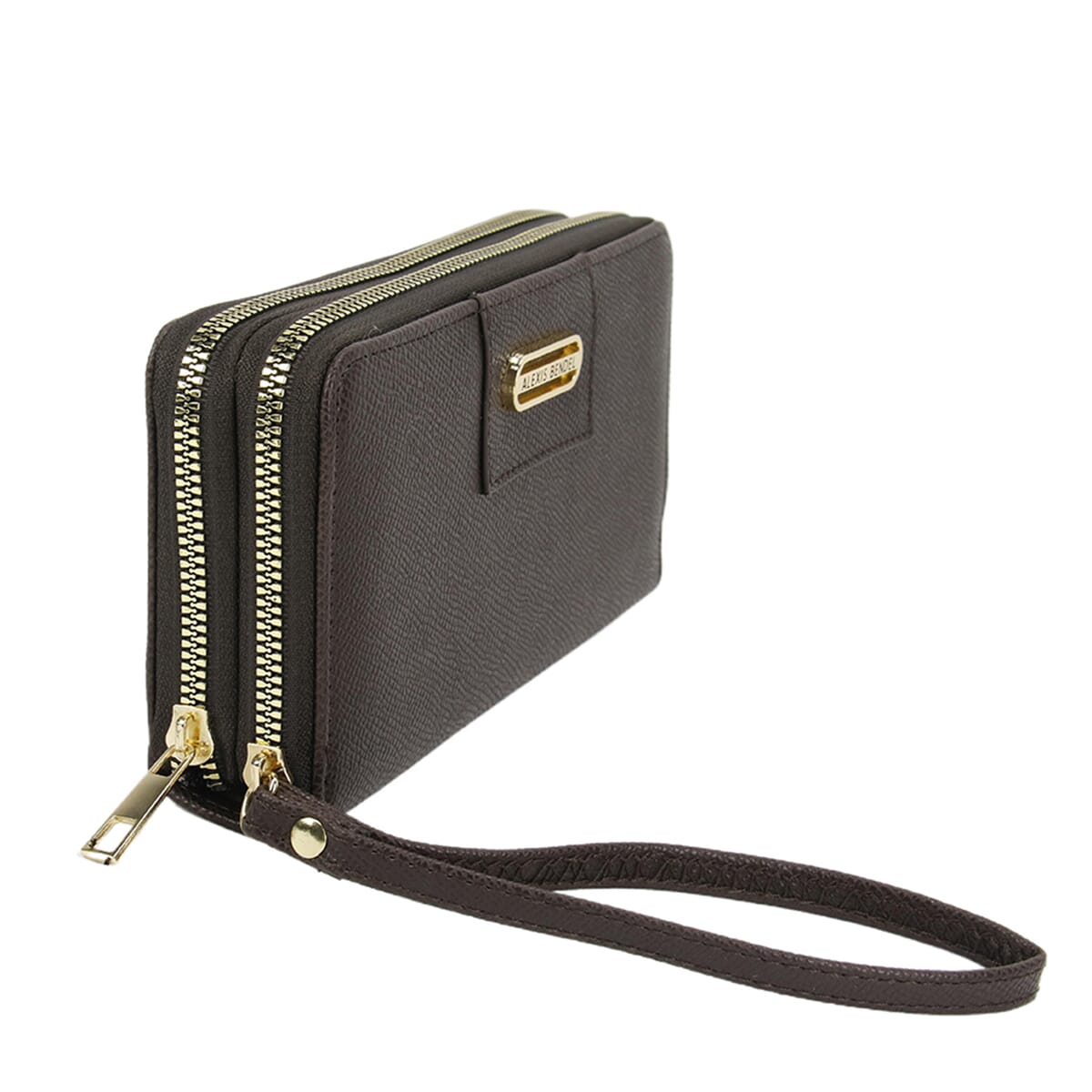 Alexis Bendel Chocolate Faux Leather Fabienne Double Zip Around Wallet image number 3