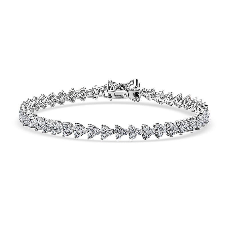 Luxuriant Lab Grown Diamond G-H SI 4.00 ctw Waves of Grace Bracelet in Rhodium Over Sterling Silver (7.25 In)